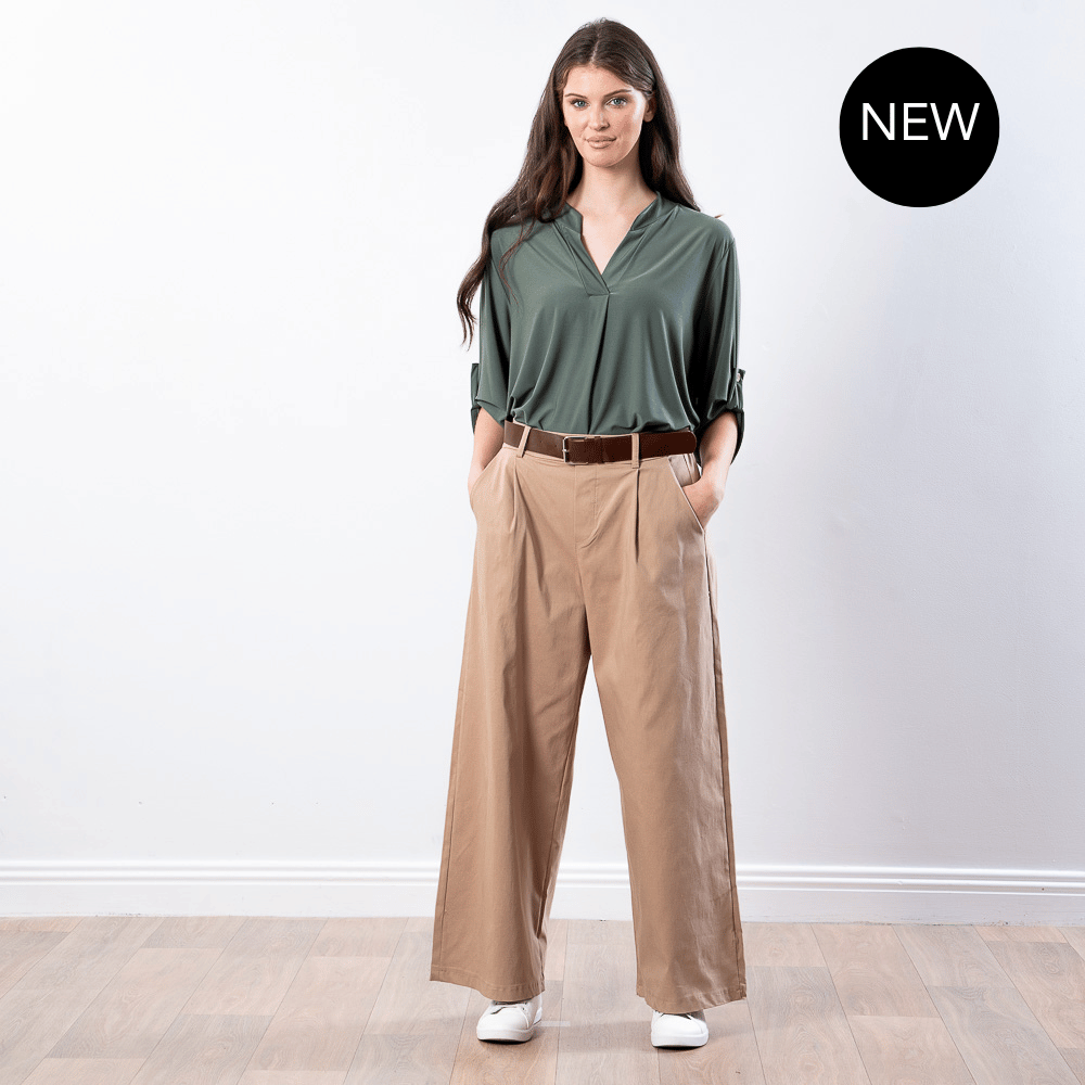 Nora Wide Leg Trousers (Sand)