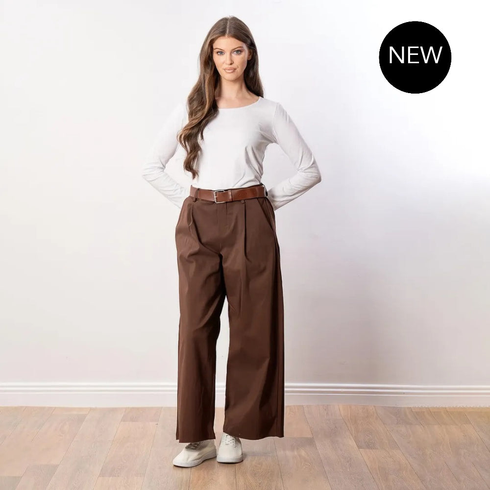 Nora Wide Leg Trousers (Brown)
