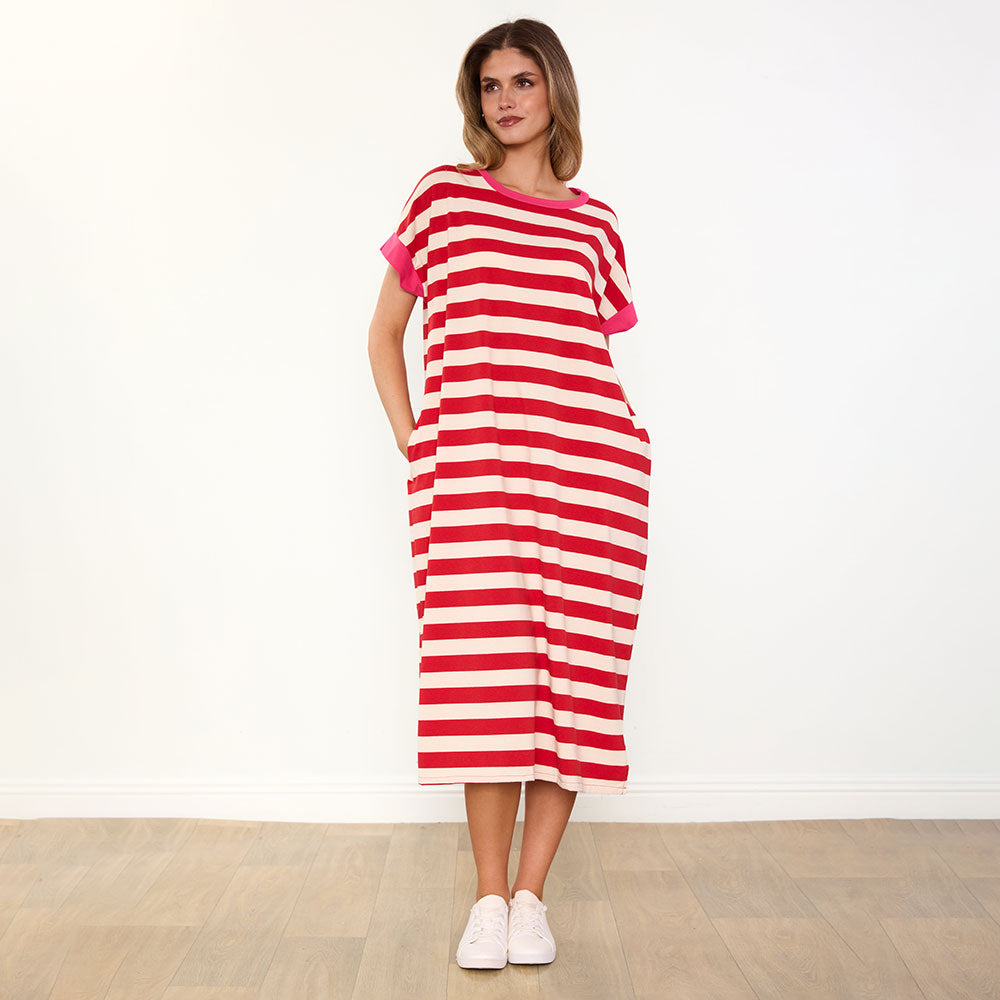 Rachel Dress (Red Stripe/Pink)