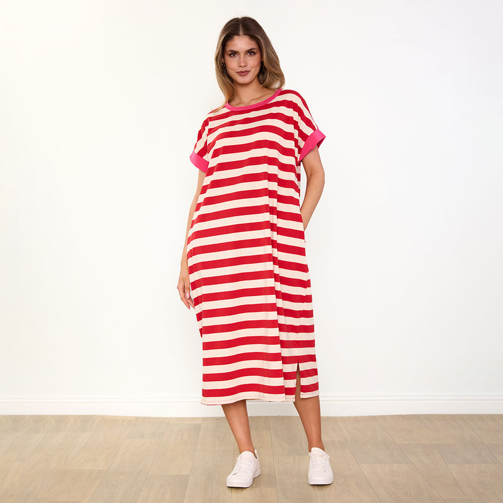 Rachel Dress (Red Stripe/Pink)