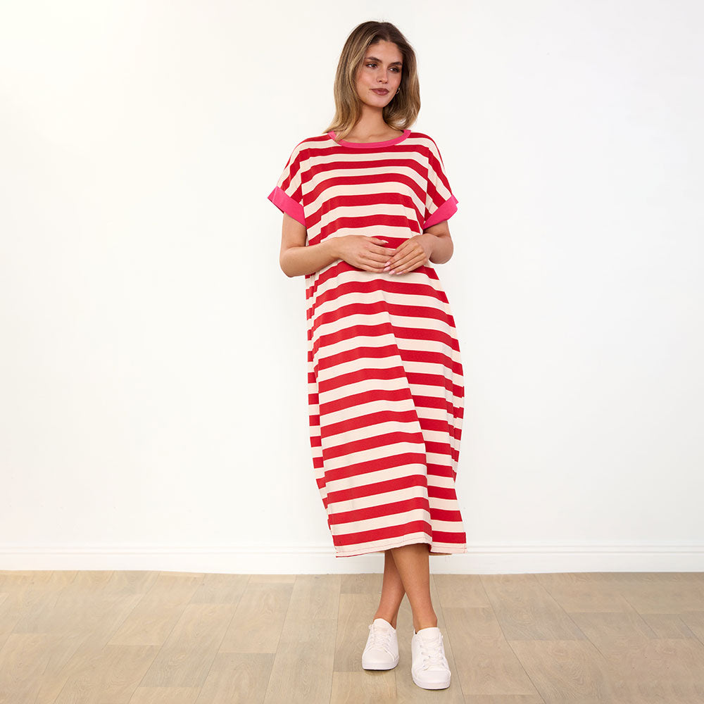 Rachel Dress (Red Stripe/Pink)