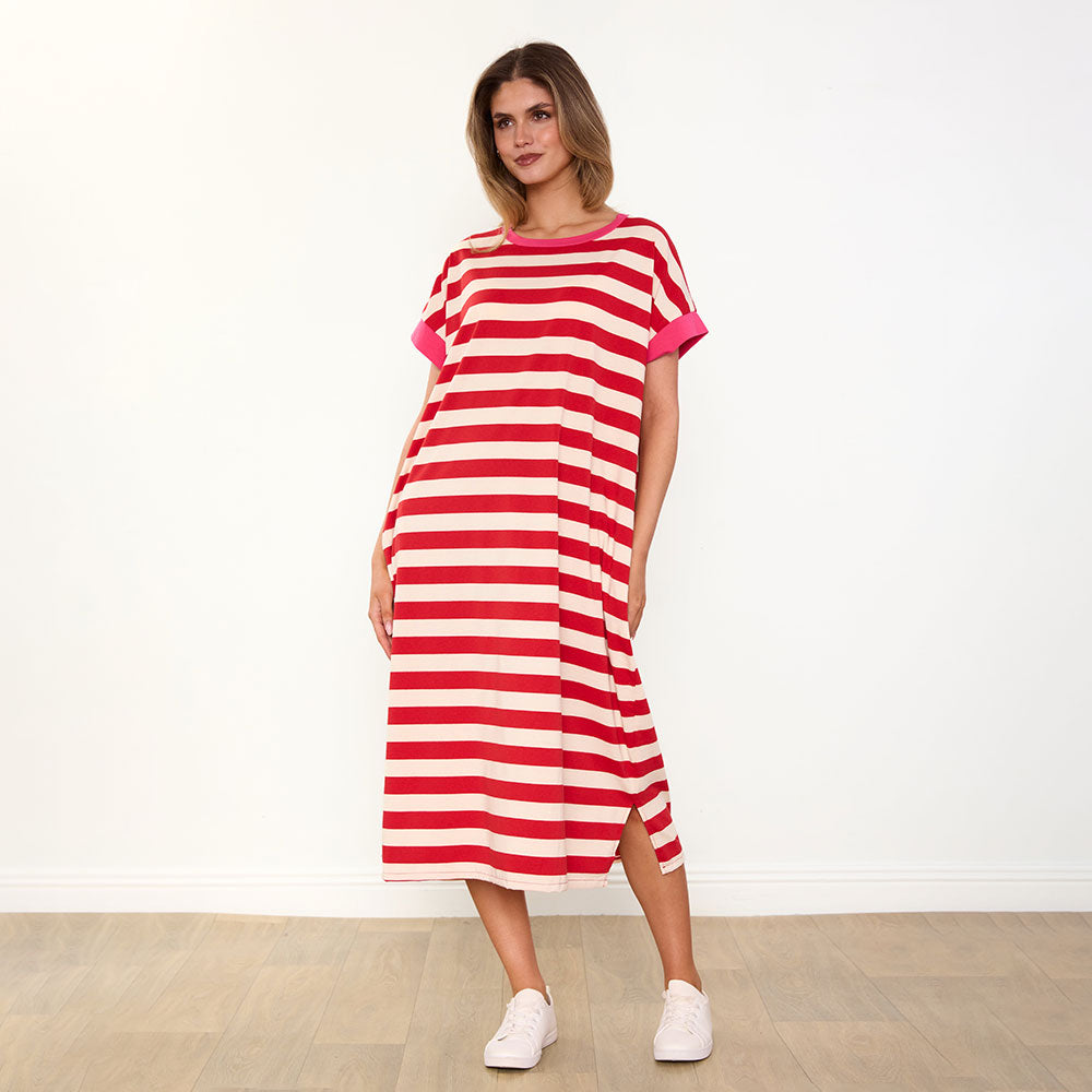 Rachel Dress (Red Stripe/Pink)