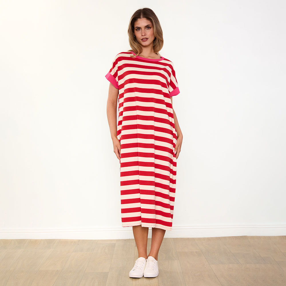 Rachel Dress (Red Stripe/Pink)