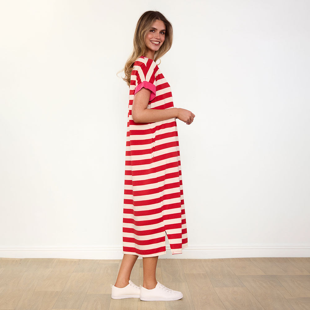 Rachel Dress (Red Stripe/Pink)