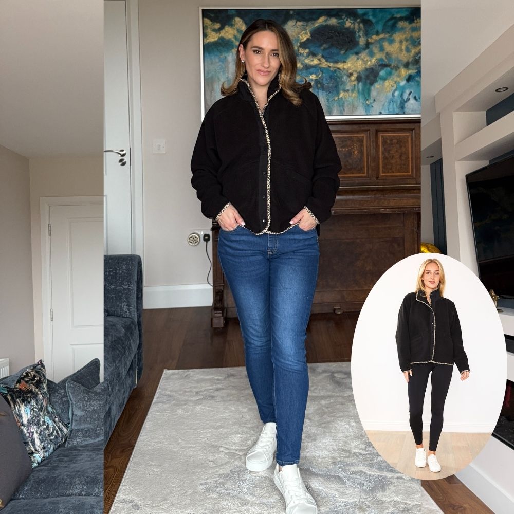 Molly Fleece Jacket (Black/Leopard Trim)