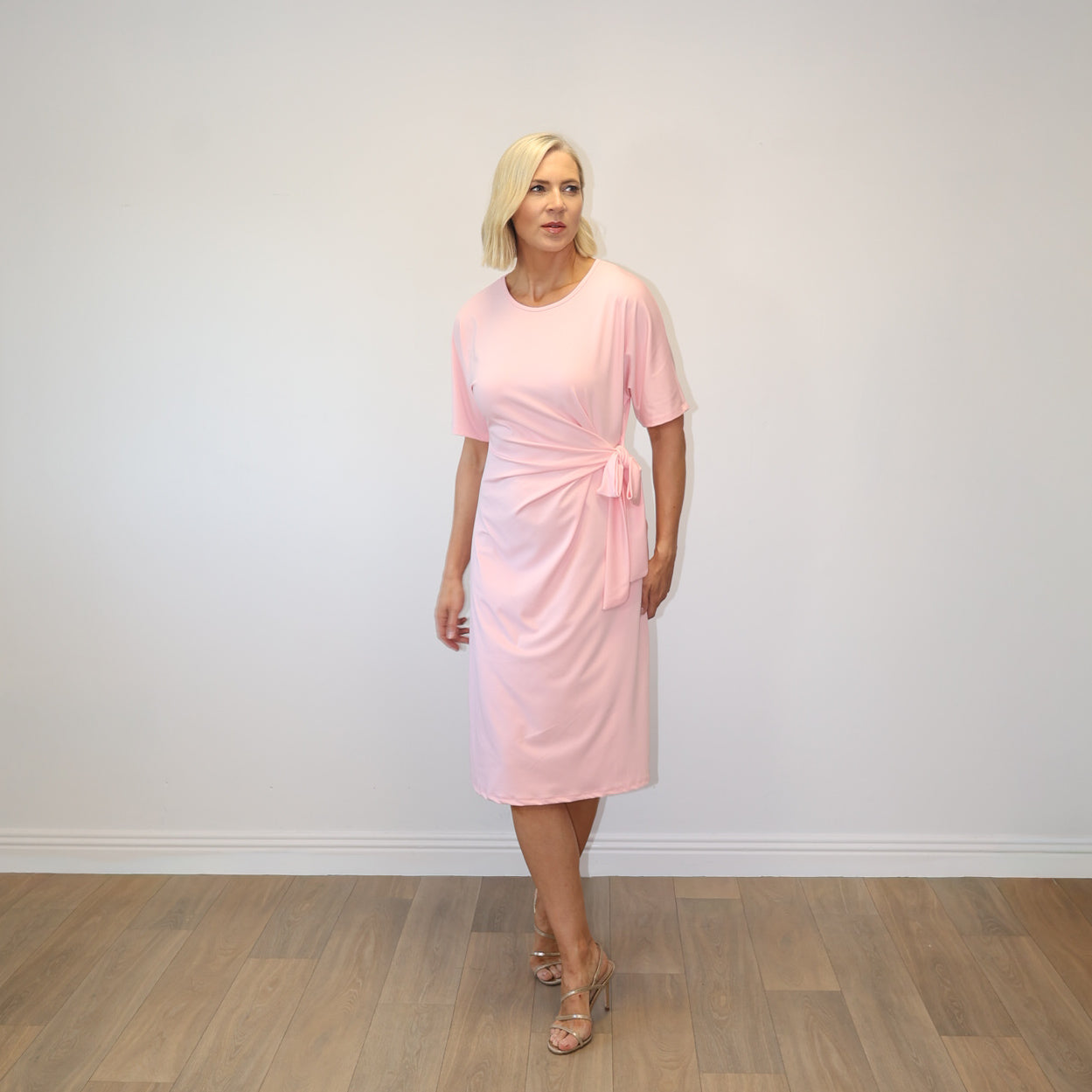 Rosa Knot Front Midi Dress (Blush Pink)