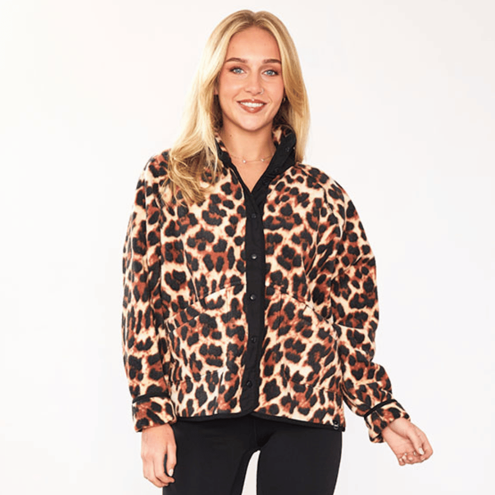 Molly Fleece Jacket (Leopard Print/Black Trim)