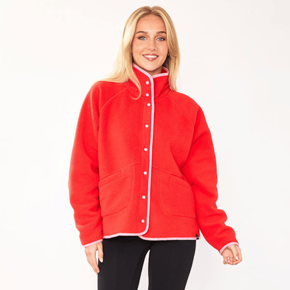 Molly Fleece Jacket (Coral Red/Pink Trim)