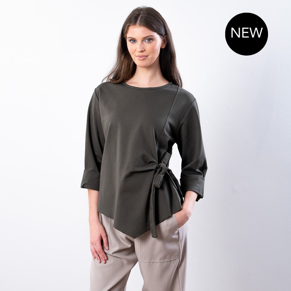 Stella Tie Belt Top (Khaki)