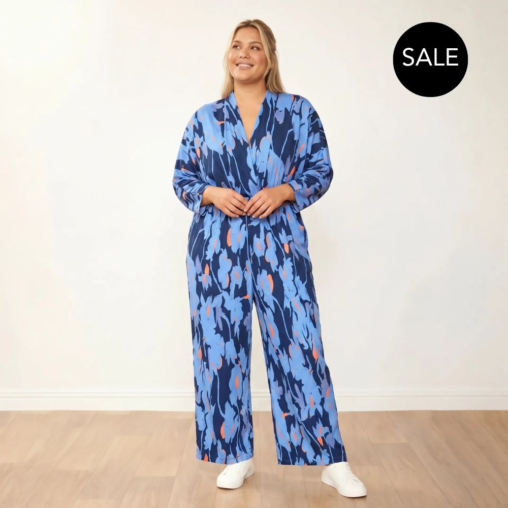 Vogue Jumpsuit (Navy/Orange Abstract)