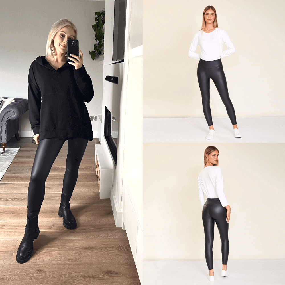 Wet Look PU Leggings (Black) x2