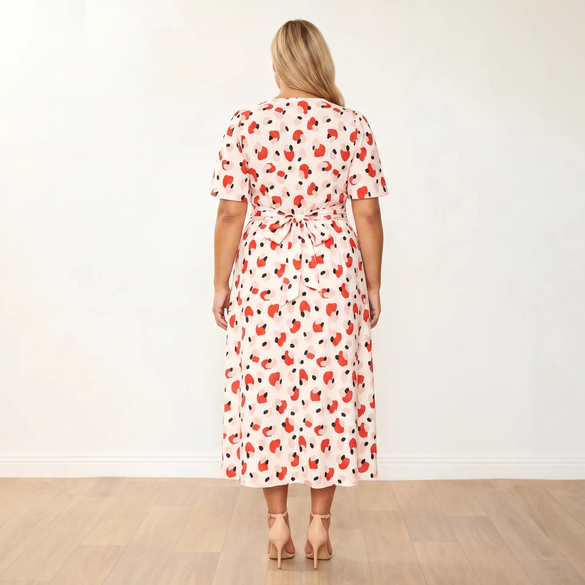 Teagan Dress in peach abstract print – women's dress – view 18