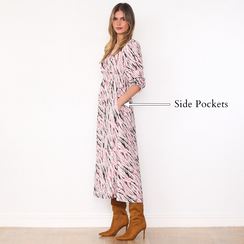 Aoife Wrap Dress (Pink & Burgundy) - Side Pockets