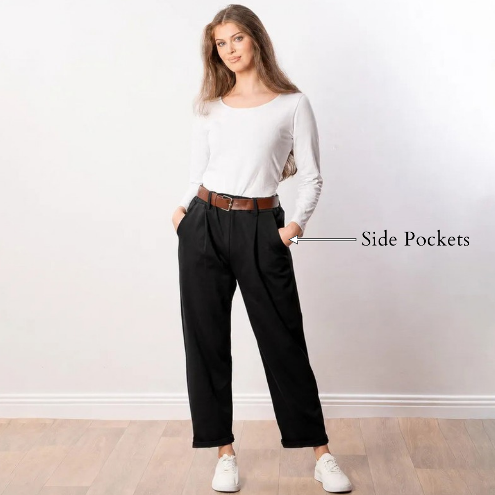 Arya Tapered Trousers (Black) - Side Pockets