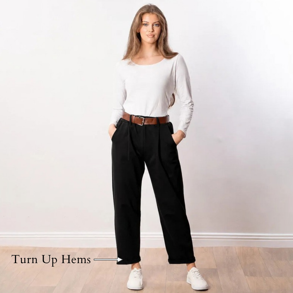 Arya Tapered Trousers (Black) - Turn Up Hems