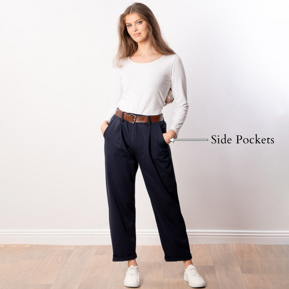 Arya Tapered Trousers (Navy) - Side Pockets