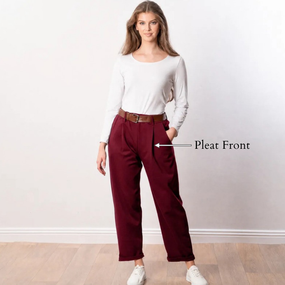 Arya Tapered Trousers (Wine) - Pleat Front