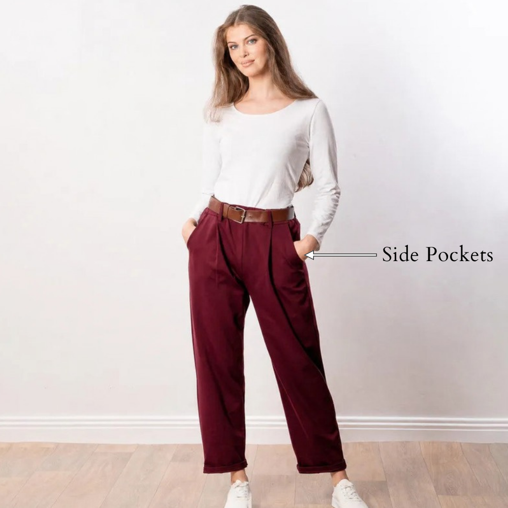 Arya Tapered Trousers (Wine) - Side Pockets