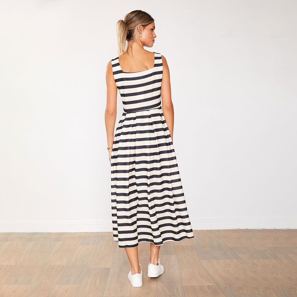 Maddie Dress (Black & Cream Stripe)