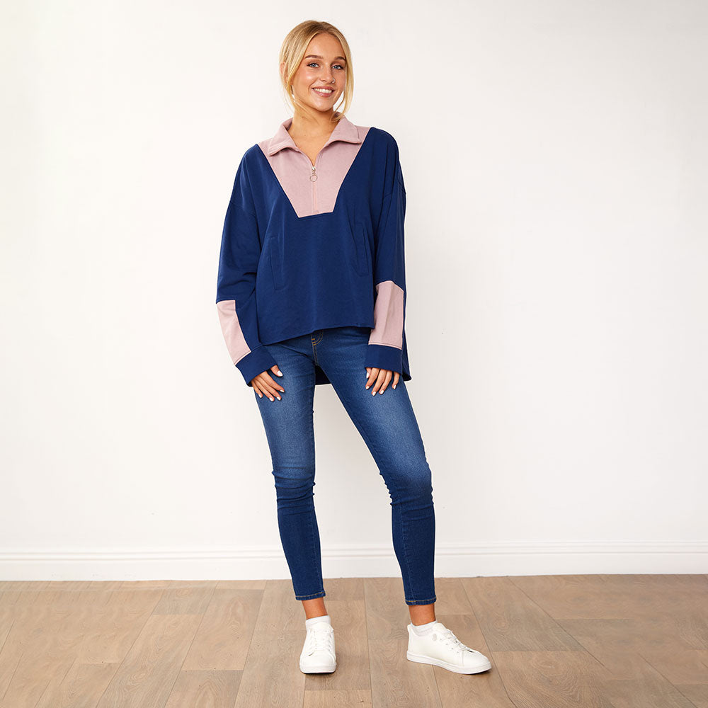 Nessa Jumper (Navy & Pink)