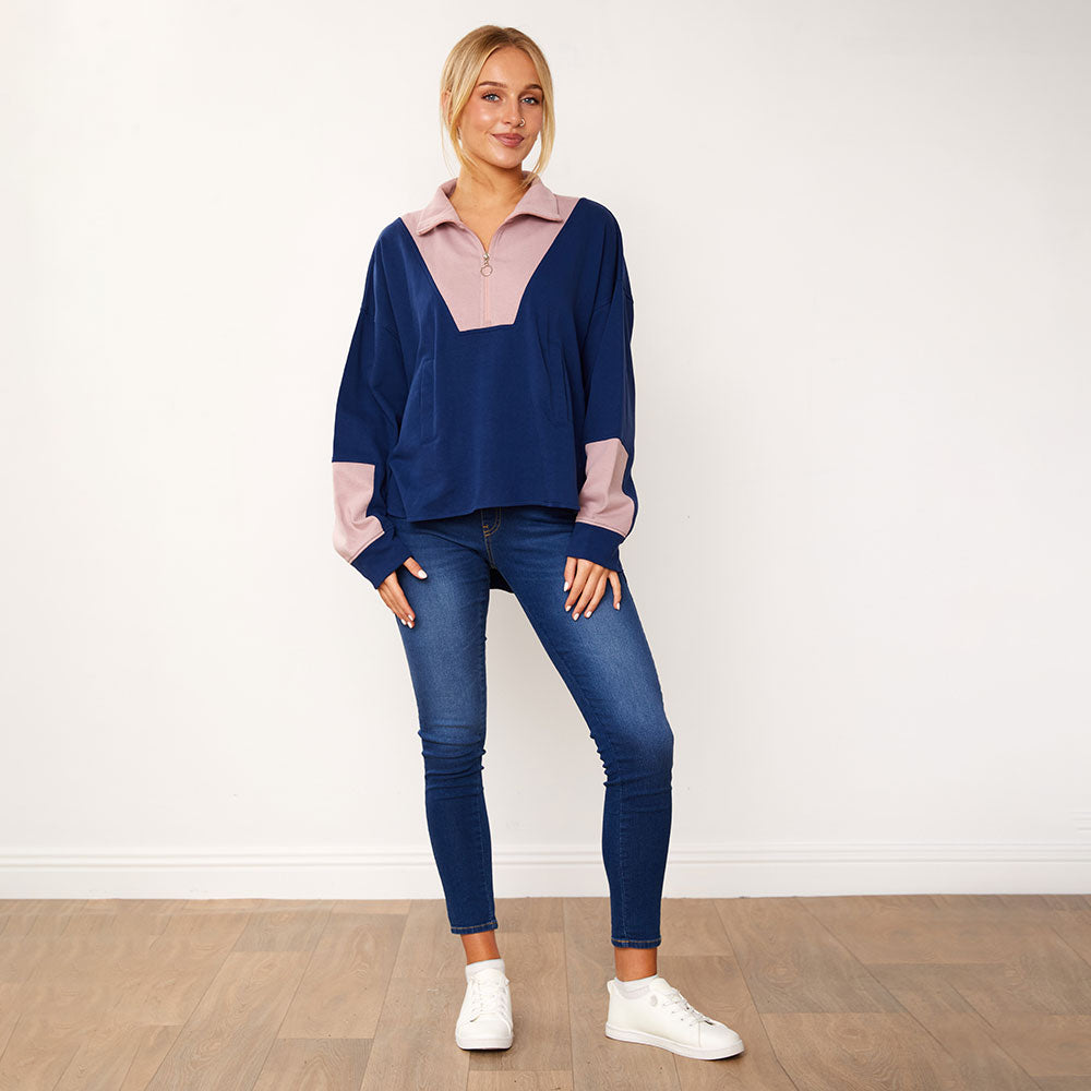 Nessa Jumper (Navy & Pink)