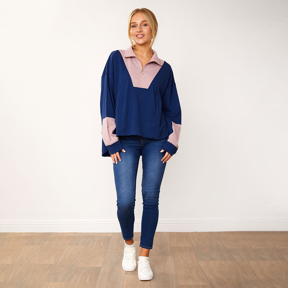 Nessa Jumper (Navy & Pink)