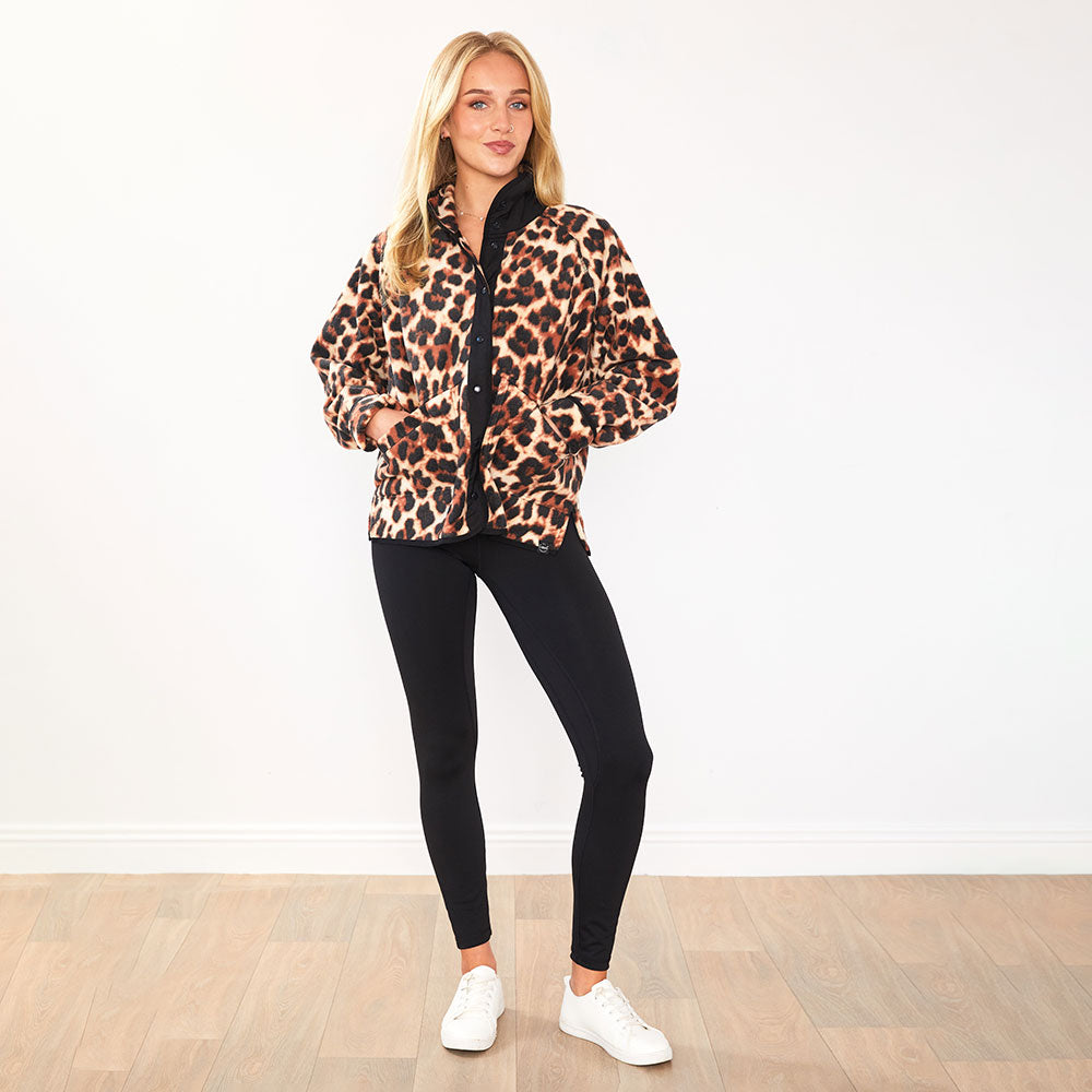 Fleece Jacket (Leopard Print/Black Trim)