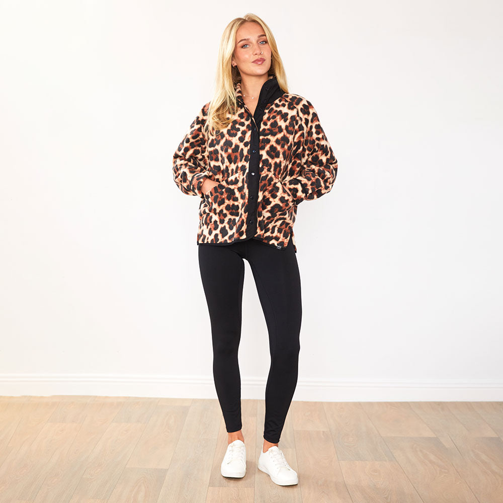Fleece Jacket (Leopard Print/Black Trim)