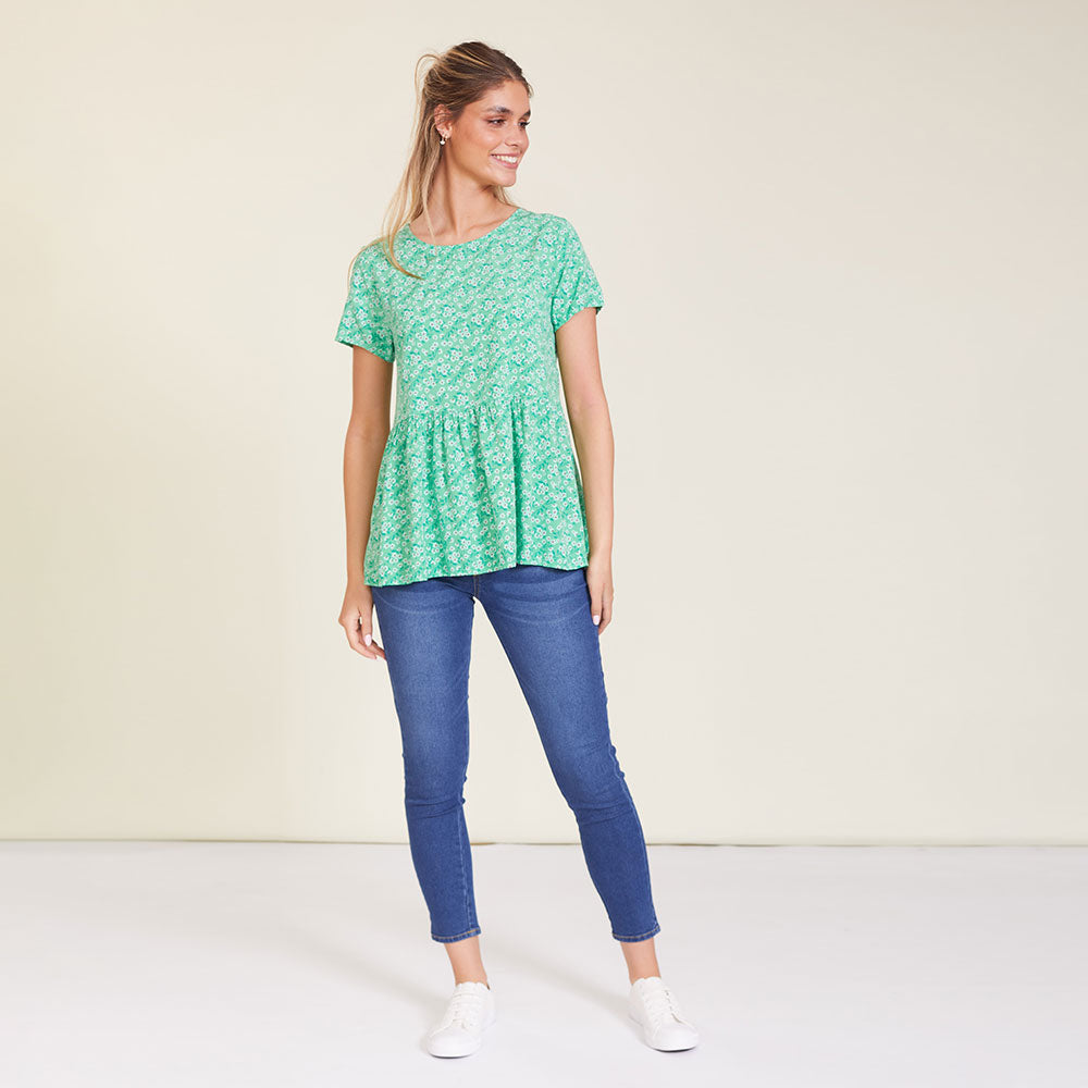 Grace Top (Green Floral)