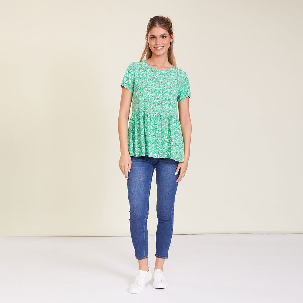 Grace Top (Green Floral)