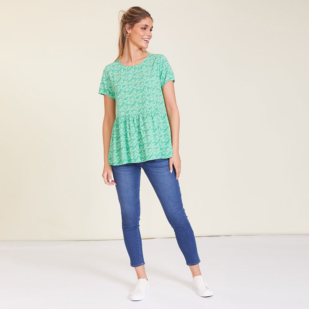 Grace Top (Green Floral)