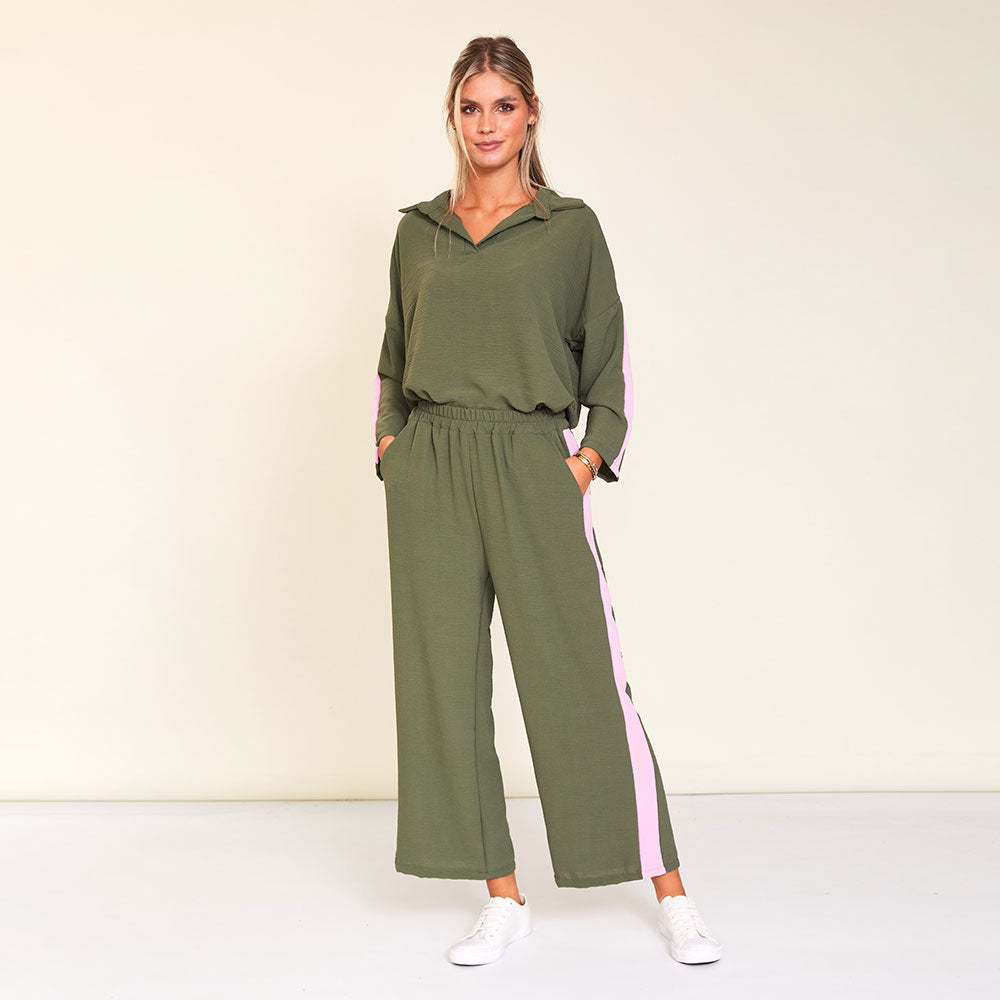 Clara Co-Ord (Khaki/Pink Stripe)