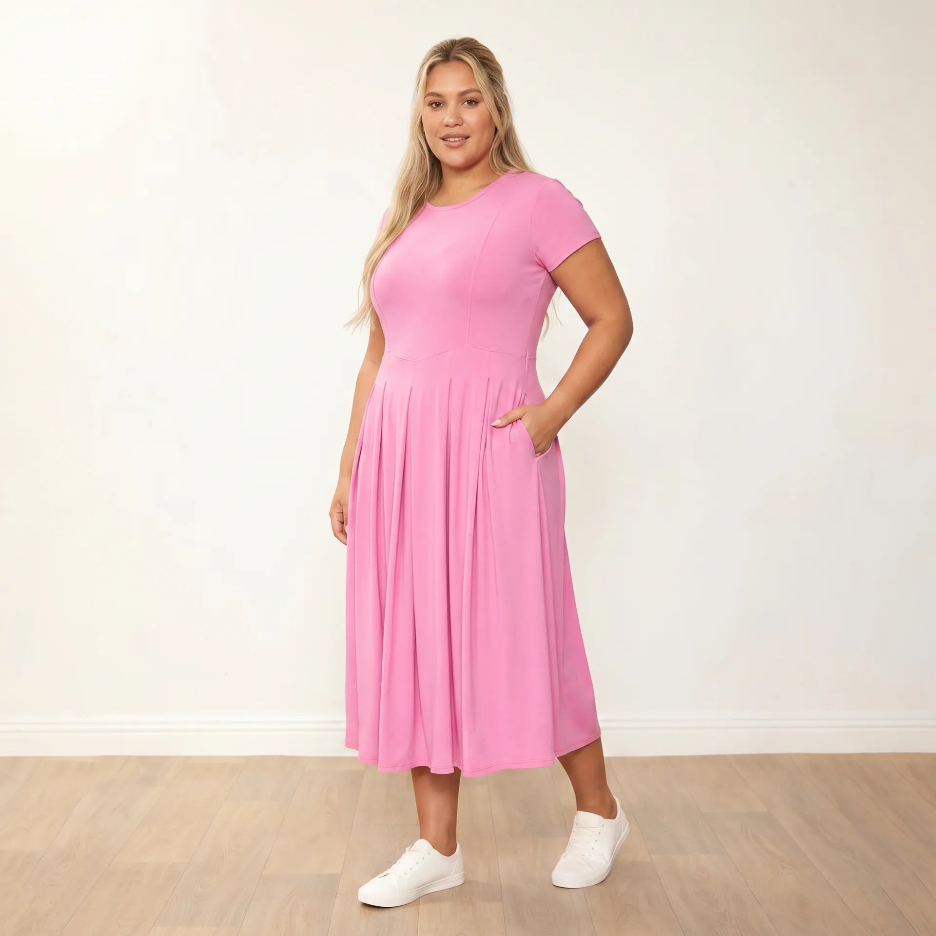 Polly Dress Pink - Plus Size XXL - 3/4 angle