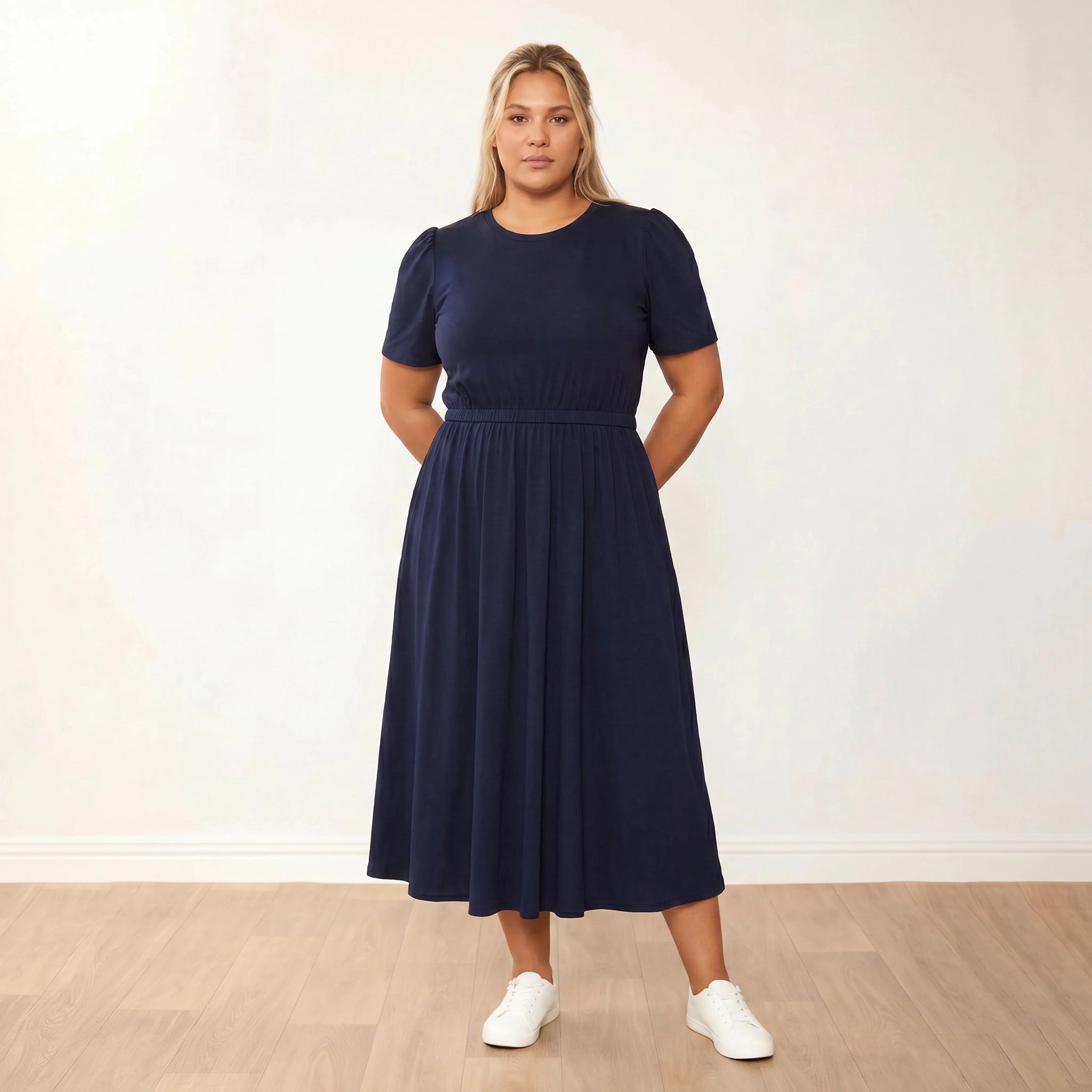 Eilish Dress Navy - Hands Behind Back Plus Size