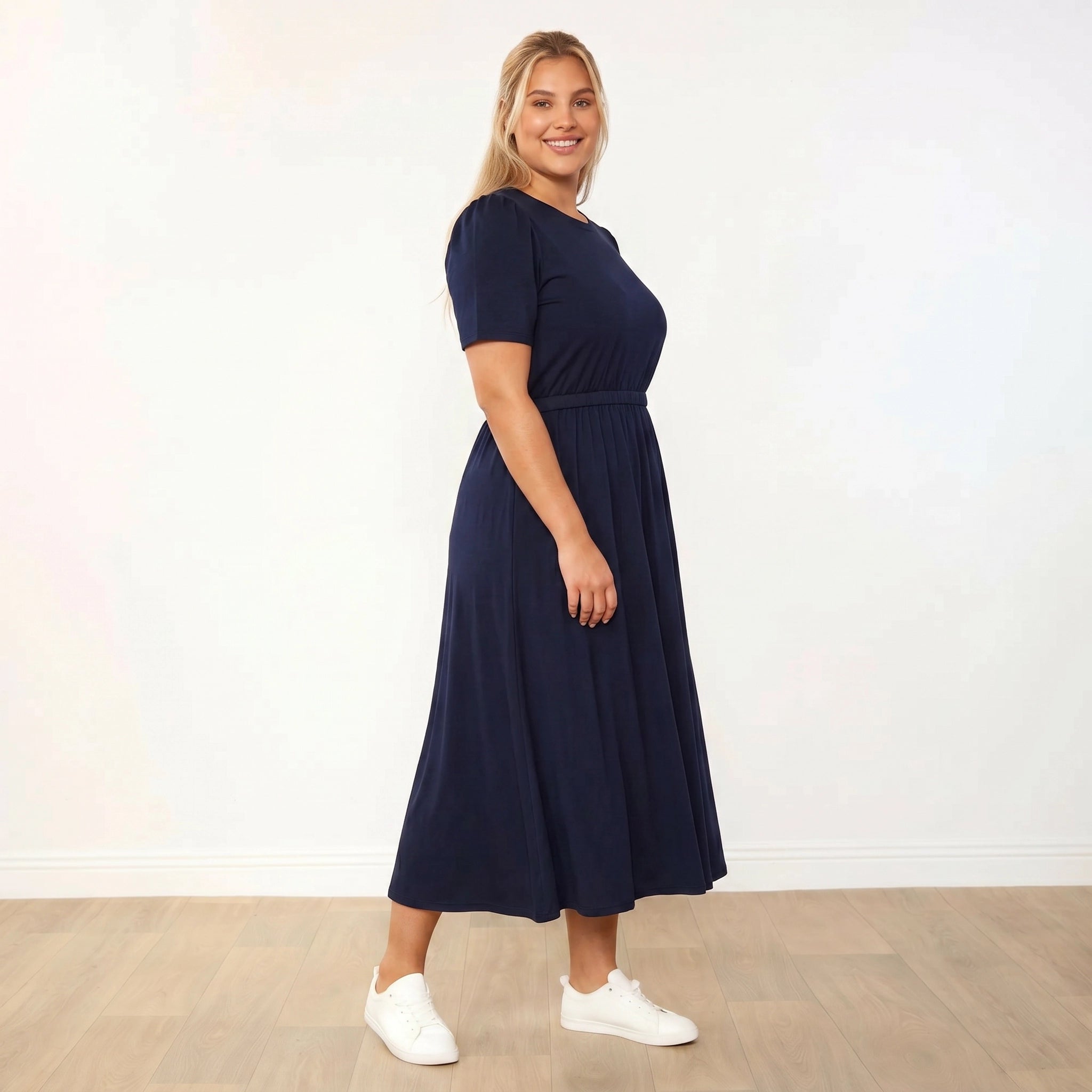 Eilish Dress Navy - Three Quarter Side Plus Size