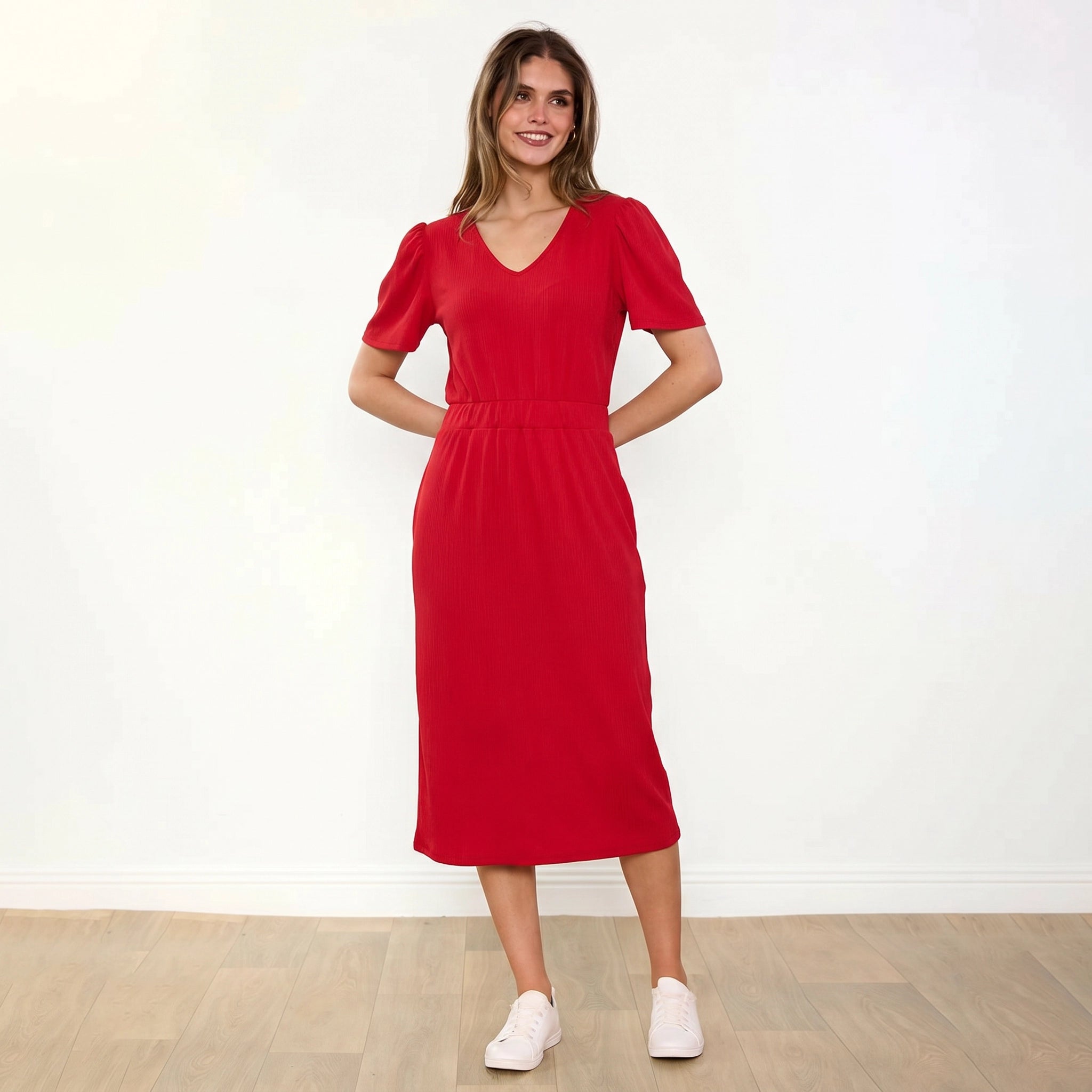 Lois Dress Red - Front Hands Back