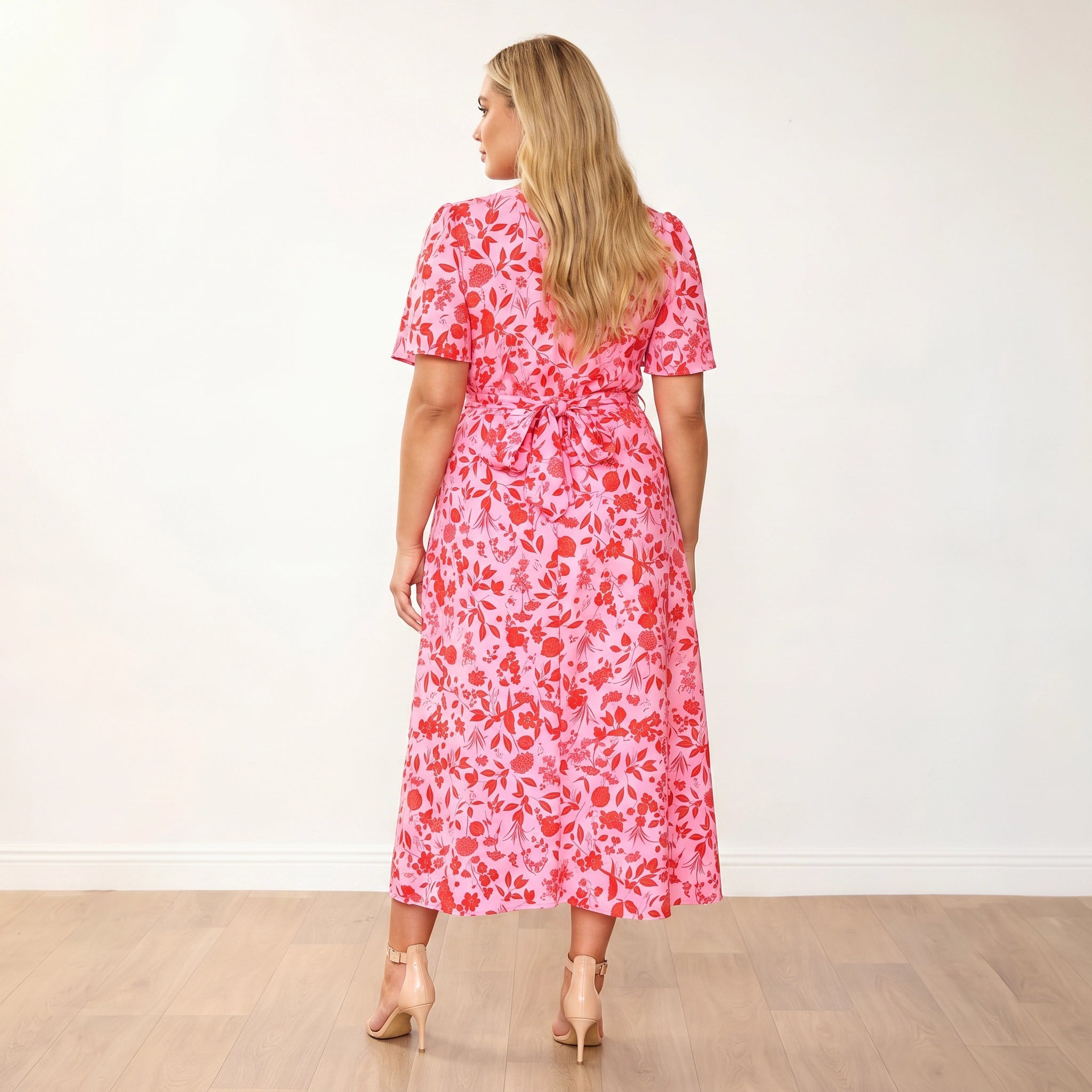 Teagan Dress in pink and red floral print – women's dress – view 17