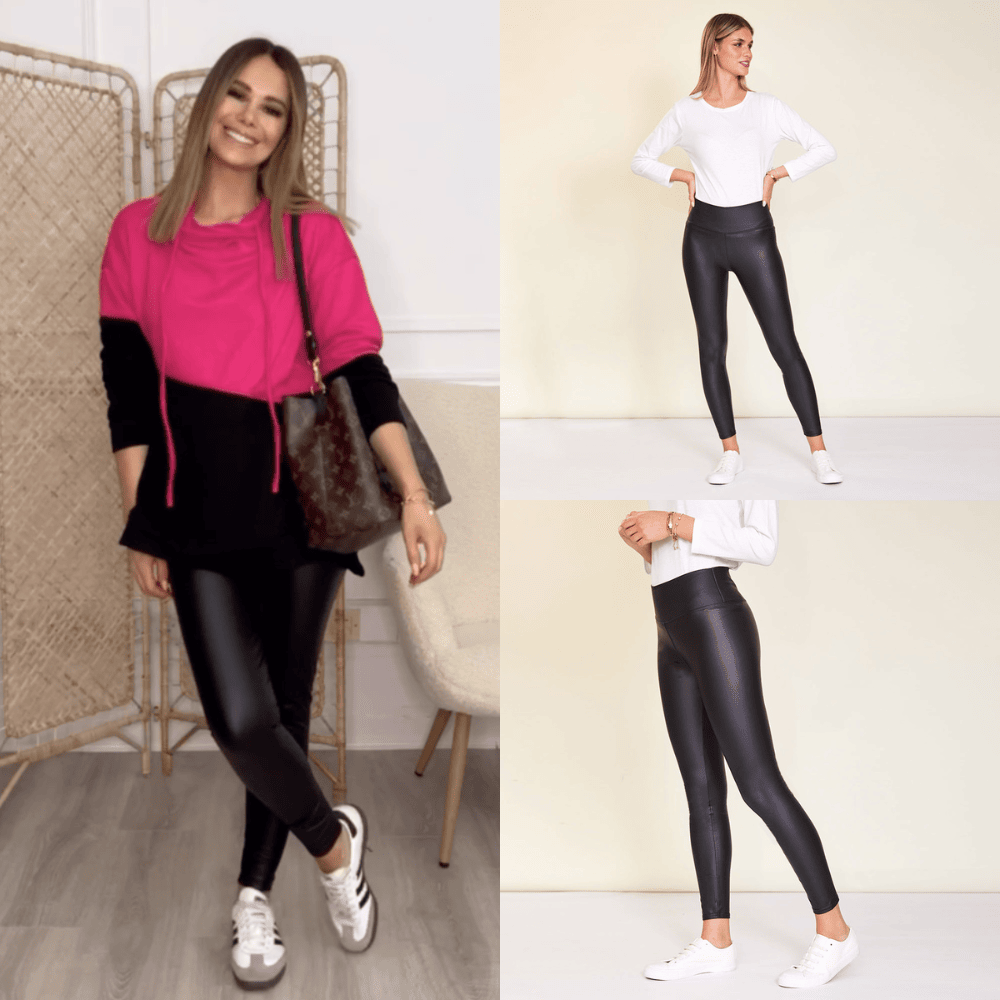 Wet Look PU Leggings (Black) x2