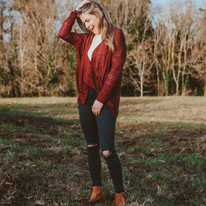 Crossover Long Sleeve Top Burgundy