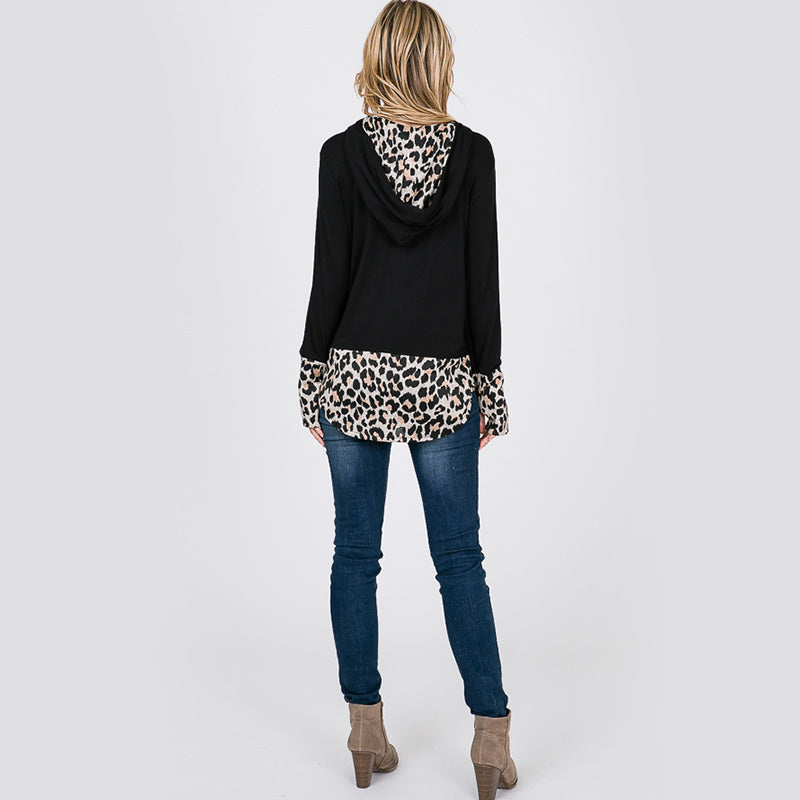 Two Tone Leopard Hoody Black