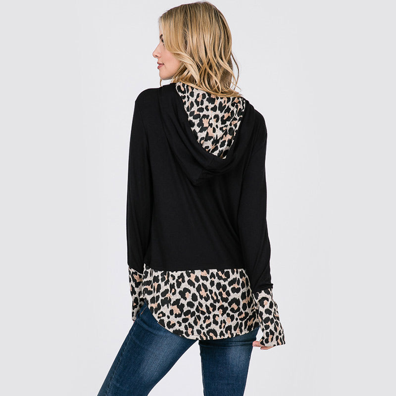 Two Tone Leopard Hoody Black