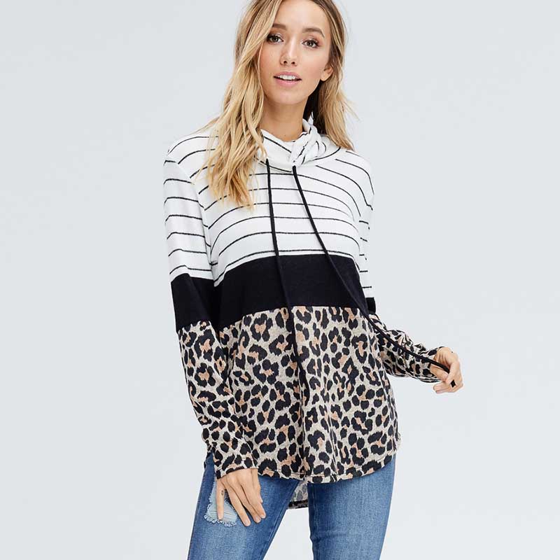 Cowl Neck Leopard Jumper Black