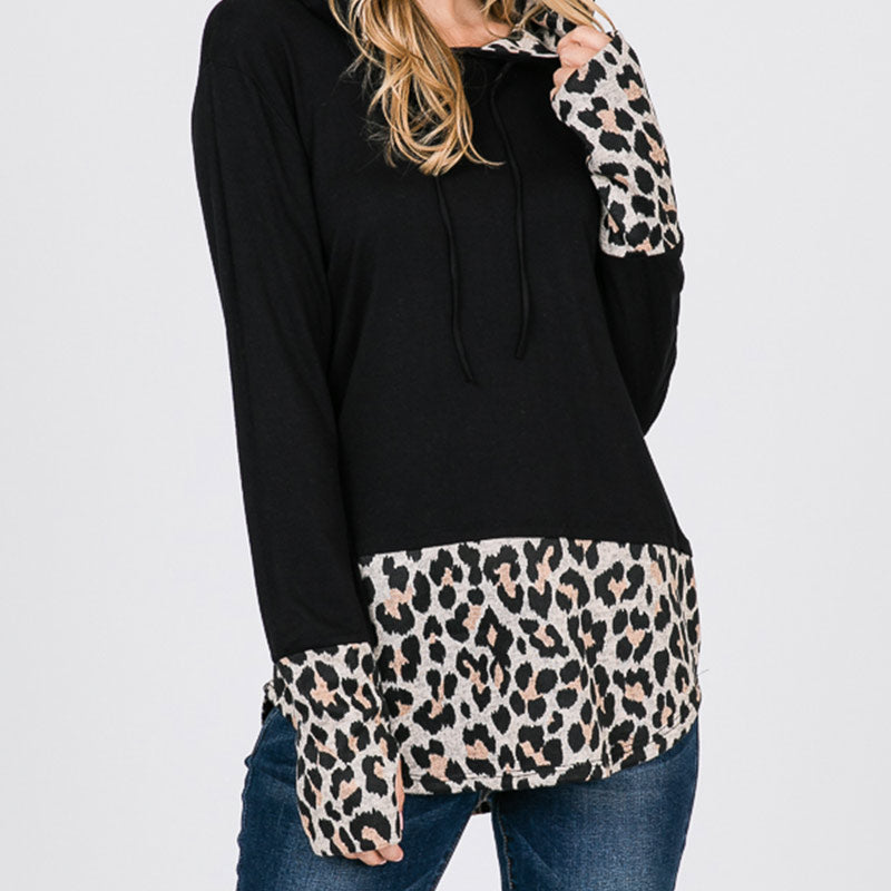 Two Tone Leopard Hoody Black