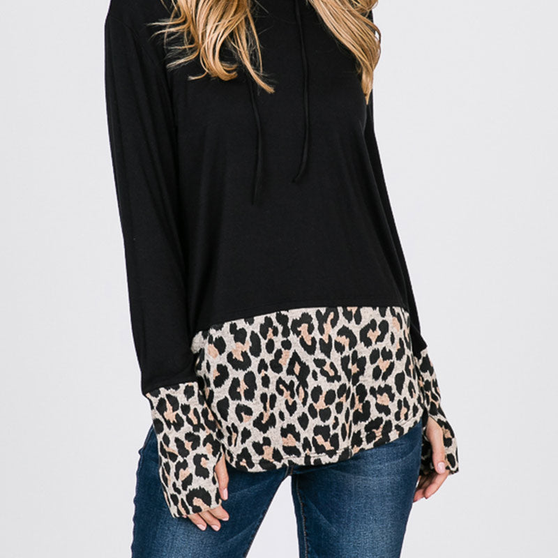 Two Tone Leopard Hoody Black