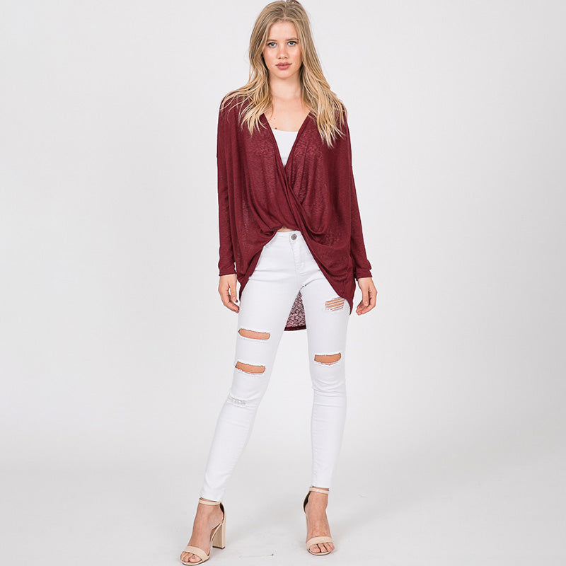 Crossover Long Sleeve Top Burgundy