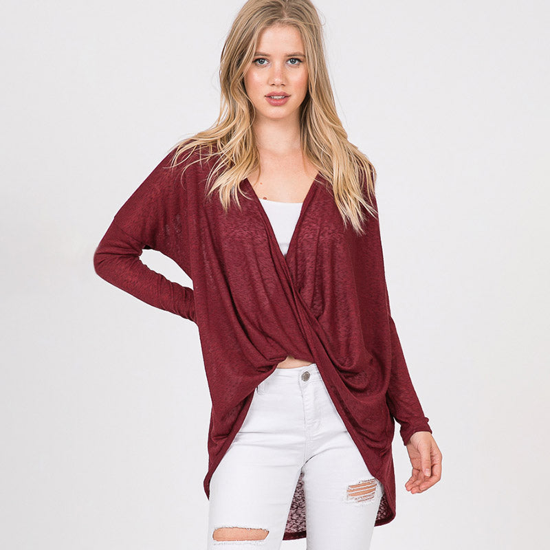 Crossover Long Sleeve Top Burgundy