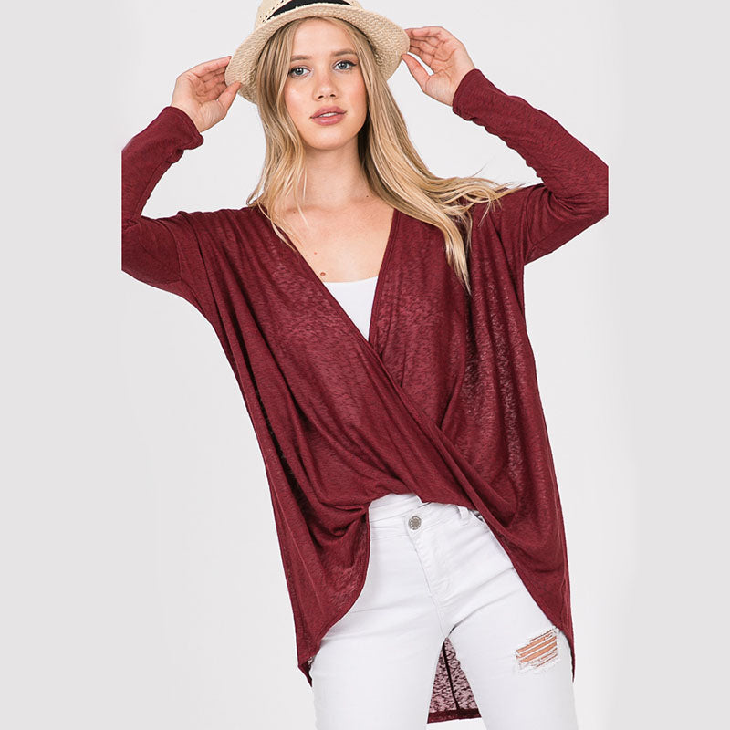 Crossover Long Sleeve Top Burgundy