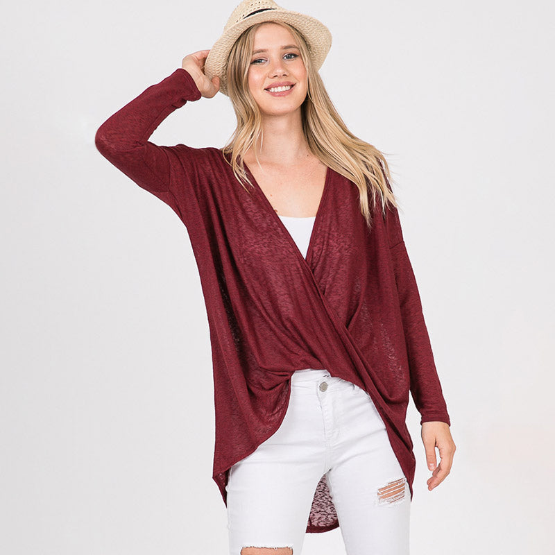 Crossover Long Sleeve Top Burgundy