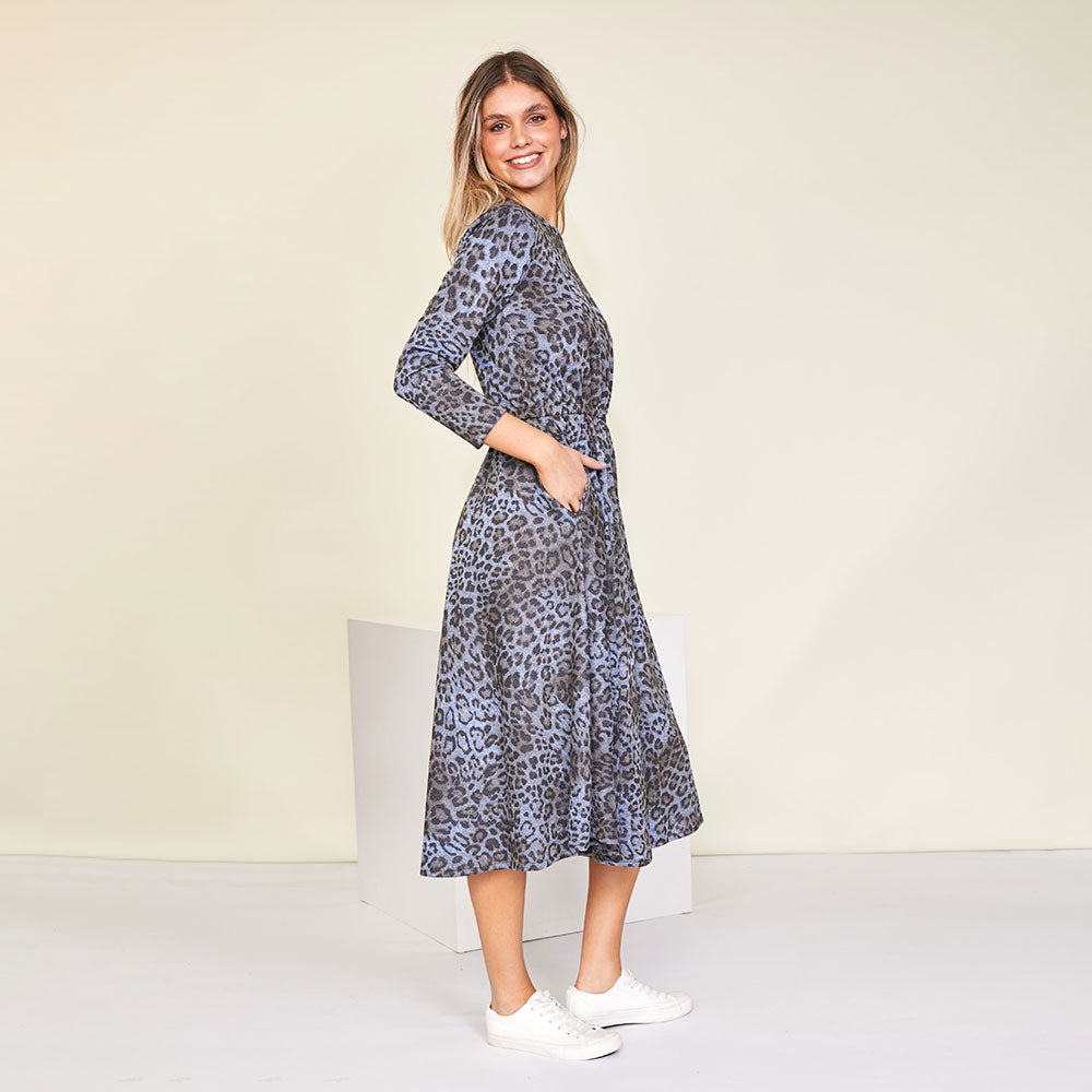 Annie Dress (Blue Leopard) - The Casual Company