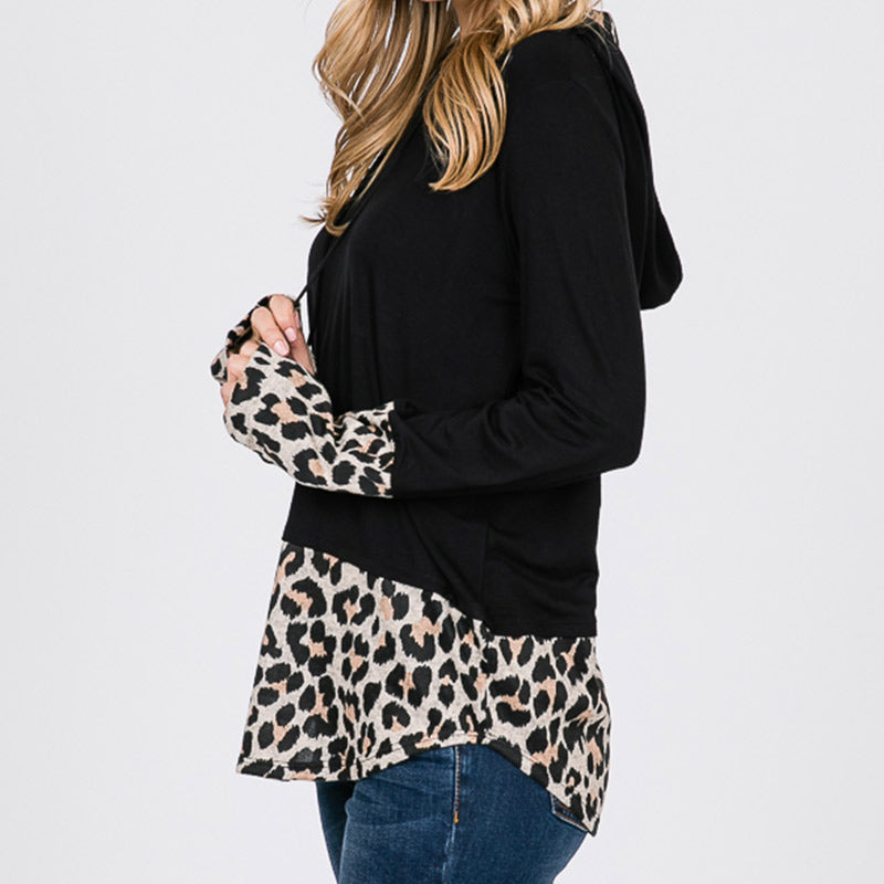 Two Tone Leopard Hoody Black